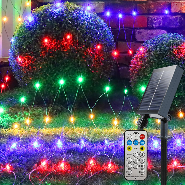YAOZHOU Solar Christmas Net Lights Multicolor, Outdoor Waterproof 264Led 9.9Ft6.6Ft Mesh Lights 8 Modes with Timer, Solar Powered Christmas Decorations for Lawn, Bushes, Trees