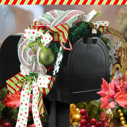 35 Inches Christmas Mailbox Swag Artificial Candy Green Red Dot Christmas Swag Wreath with Pine Needles Pinecones Berries and Bow Front Door Hanging Decoration for Xmas Fireplace