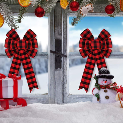 6 Counts Buffalo Plaid Bow Halloween Thanksgiving Christmas Wreath Bow 10 Inch Fall Bow for Christmas Tree Crafts DIY Bow Decoration (Red and Black)