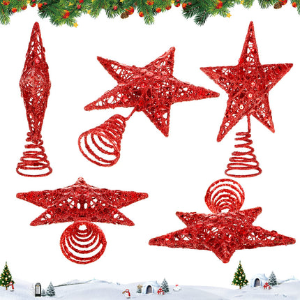 6 Inches Star Tree Topper Exquisite Shimmery Christmas Tree Topper for Christmas Tree Decoration (Red)