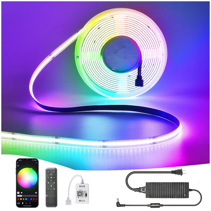 INDARUN RGB COB Led Strip Light 32.8ft 5760 LEDs 10mm Width, Smart 24V Led Strip for TV Led Backlight, Alexa/Google Assistant Compatible, Flexible Tape Light for Christmas, Party, Bedroom Decor
