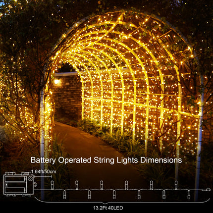 echosari 4 Pack Battery Operated Christmas String Lights, 13.2Ft 40 LED Dark Green Wire String Lights Waterproof, Twinkle Fairy Lights for Christmas Garden Wedding Party Decor (Warm White)