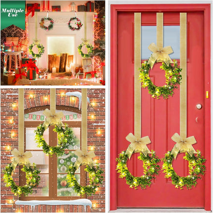 Cindeer 6 Pcs Lighted Christmas Kitchen Cabinet Wreaths with Ribbon Bow LED Lights Farmhouse Artificial Cabinet Hanging Wreaths for Door Wall Christmas Party(Yellow)