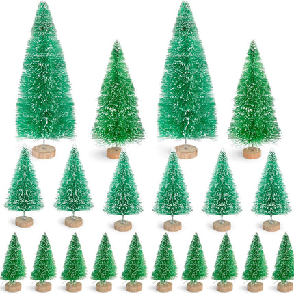 FUTUREPLUSX 20PCS Mini Christmas Trees, Christmas Decorations Bottle Brush Trees with Wooden Base for Christmas Winter Home Table Decoration