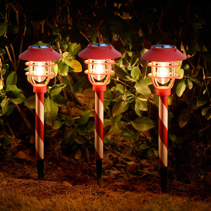 Christmas Solar Pathway Lights Outdoor, 6 Pack Waterproof Garden Led Landscape Stake Light, Auto On Off Warm White Red Path Lights for Yard Patio Driveway Walkway