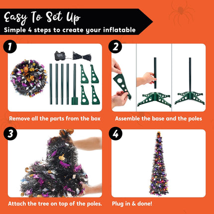 JOIEDOMI 5 FT Halloween Tree Outdoor Halloween Decorations with Timer 8 Modes, Pop Up Pencil Tree Tinsel Christmas Trees Collapsible Tree for Halloween Party Supplies Indoor Outside