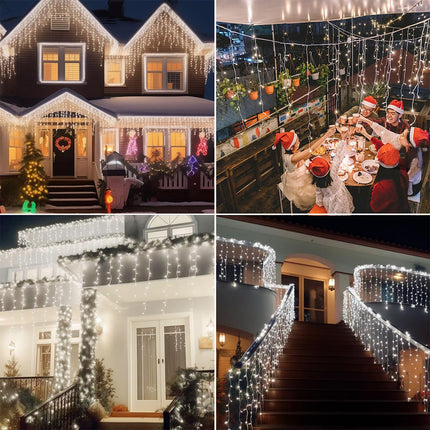 600LED Christmas Icicle Lights for Outside, 75Ft Plug-in Hang Icicle String Lights with Remote, 8 Modes Cool White Twinkle Curtain Icicle Lights Waterproof for Outdoor Eave Fence Indoor Bedroom Decor
