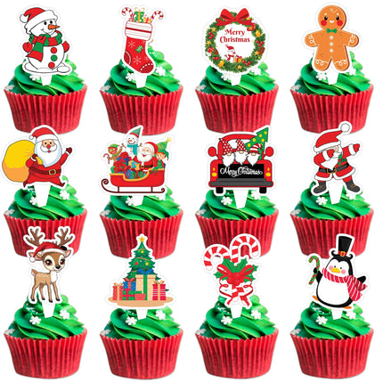 Merry Christmas Cake Topper Picks, 25PCS Xmas Snowflake Snowman Cake Toppers Cake Decorations Santa Claus Theme Birthday Party Supplies Favors Decor Centerpiece Table for Boys Girls Carnival Prizes