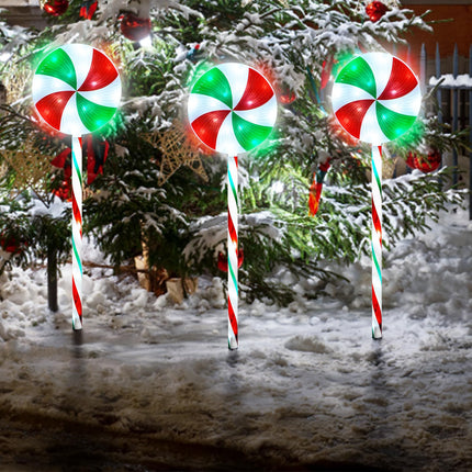 RJZZ 29" Lollipop Lights Christmas Outdoor 3 Pack Candy Cane Lights Outdoor Pathway 8 Modes Solar Peppermint Lights 10FT Christmas Pathway Lights Outdoor for Christmas Yard Garden Walkway Driveway