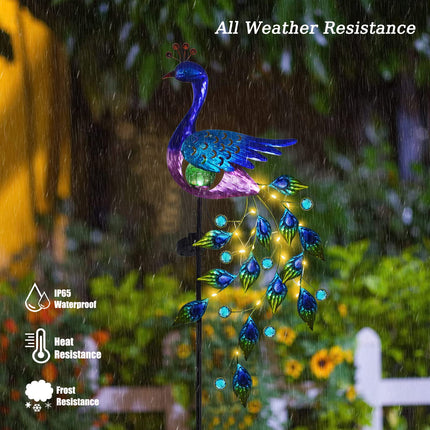 DREAMSOUL Peacock Solar Garden Lights Outdoor Decorative Stake, Waterproof Metal Peacock Garden Decor Solar Powered Landscape LED Path Lights Walkway Patio Yard Outside Decoration Lawn Ornament