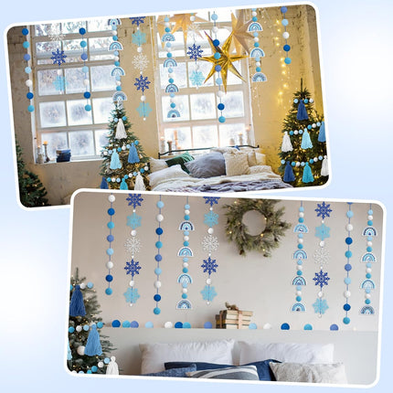 Sumind 5 Pcs Thanksgiving Tassel Garland Fall Pom Pom Garland Decorations Winter Rainbow Felt Ball Garland Banner for Classroom Home Xmas Holiday Party Supplies(Snowflake)