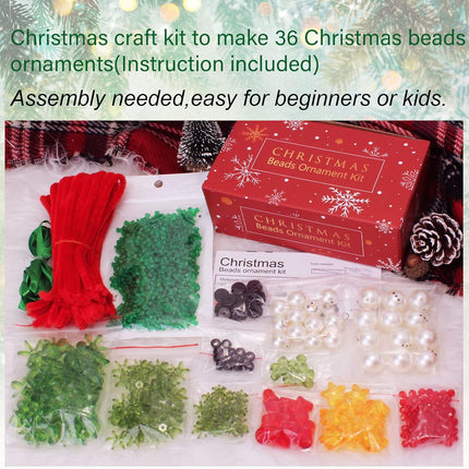 GYGOT Christmas Crafts for Kids,36 Sets Christmas Beaded Ornament Kit-Including 12 PCS Snowman/12 PCS Christmas Tree/12 PCS Wreath,Xmas Party Holiday Craft Tree Decorations (Assembly Needed)