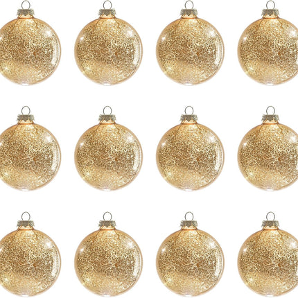 Gold Mercury Glass Ball Christmas Ornaments Set of 12-3.15”Luxurious Xmas Tree Hanging Bulb Decorations for Year Thanksgiving Birthdays Party, Glass Ornaments for Elegant Xmas Halloween Decor
