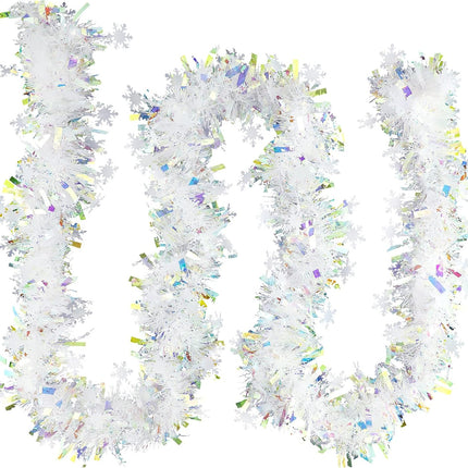 19.7 Feet Christmas Tinsel Garland Artificial Christmas Garland Xmas Metallic Twist Hanging Garland Fireplace Mantel Wreath Decor for Staircase Railing Indoor Outdoor Ornaments (Snowflake Style)