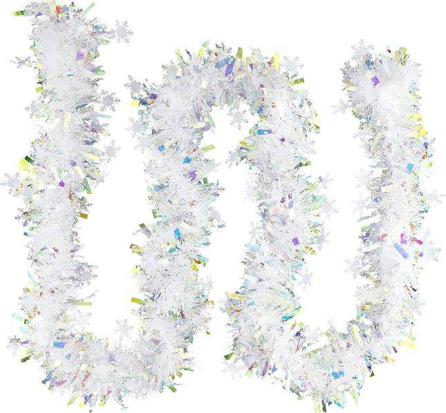 19.7 Feet Christmas Tinsel Garland Artificial Christmas Garland Xmas Metallic Twist Hanging Garland Fireplace Mantel Wreath Decor for Staircase Railing Indoor Outdoor Ornaments (Snowflake Style)
