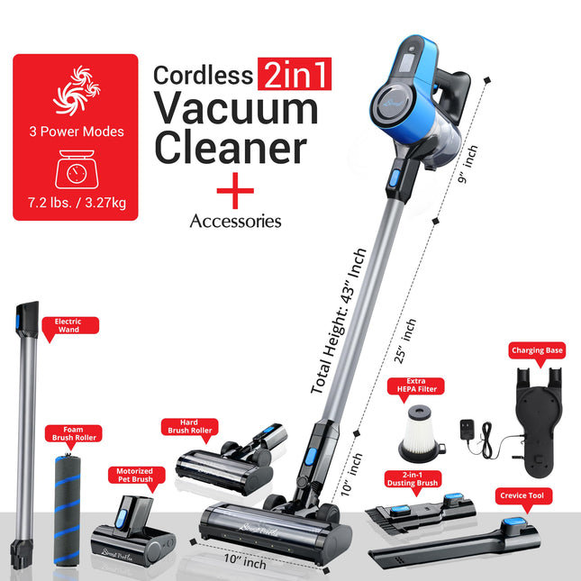 Sirena Proflex Petvac 2In1 Cordless Stick Vacuum Cleaner With Motorized Pet Brush For Pet Hair Removal, Multisurface Cleaning, And Portable Convenience