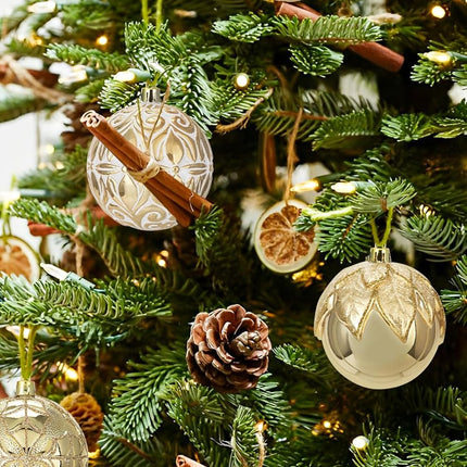 Hollyone 3.15"/80mm Gold Christmas Ball Ornaments 12 Pcs Shatterproof Christmas Tree Relief Ornaments Set Large Hanging Christmas Ornaments Balls for Christmas Wedding Holiday Wreath Home Decorations