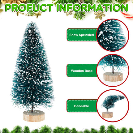 Mini Bottle Brush Pine Trees with Wood Base - Winter Snow Frost Decor and Ornaments, 72 Pieces