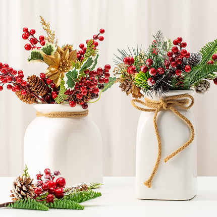 16 Pieces 9-13 Inch Large Artificial Christmas Tree Picks Red Berry Pine Branches Flower Pick for Christmas Wreath Festive Season Decor