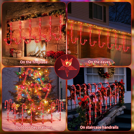 AOSEA 20 Pack Christmas Candy Cane Lights, d 160 Red LEDs Christmas Decorations Outdoor&Indoor, Christmas Light Waterproof with 8 Lighting Modes for Pathway, Yard, Walkway, Lawn, Garden Decor