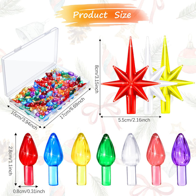 Honoson 206 Pieces Ceramic Christmas Tree Lights Set Including 200 Pieces Christmas Light Replacement Bulbs Light up Twist 5 Pieces Star with Mini Storage Box for Xmas Tree