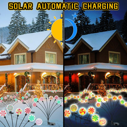 4 Pack 8 Patterns Christmas Decorations with 32 Lollipop Christmas Lights, Solar Christmas Lights Outdoor Waterproof with 8 Modes, Christmas Peppermint Candy Pathway Yard Decor for Garden/Lawn/Patio