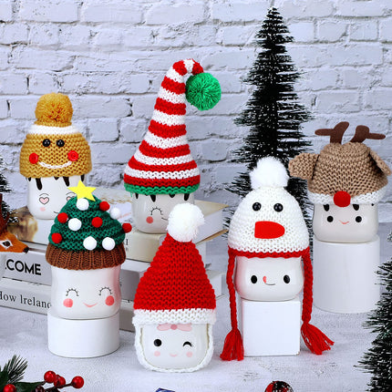 6 Pieces Christmas Marshmallow Mug Hat Crochet Christmas Mug Hat Marshmallow Mug Toppers Christmas Mug Topper Display for Mug Christmas Winter Tray Decor, Mug Not Included (Assorted Style)