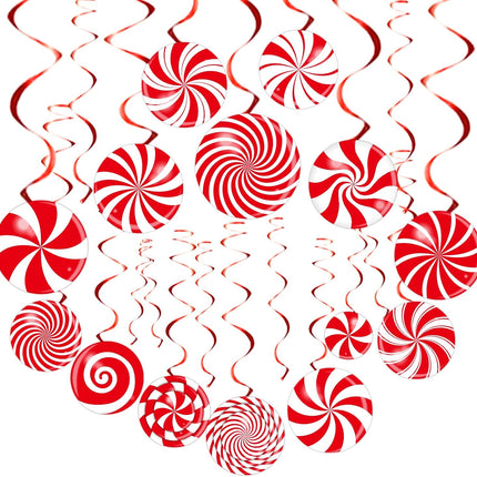 72 PCS Christmas Hanging Swirls Christmas Party Decorations Christmas Candy Hanging Swirl Garland Red Candy Cutouts for Christmas Party School Classroom Home Ceiling Decoration supplies Favors