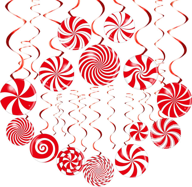 72 PCS Christmas Hanging Swirls Christmas Party Decorations Christmas Candy Hanging Swirl Garland Red Candy Cutouts for Christmas Party School Classroom Home Ceiling Decoration supplies Favors