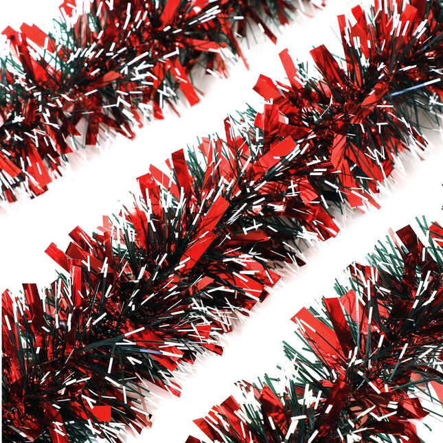 25ft Christmas Tinsel Garland, Christmas Tree Ornaments Home Party Classic Shiny Sparkly Ceiling Hanging Decorations,3.6 inch Wide Filaments Red