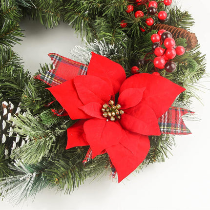 24 Inch Christmas Wreath Green Leaves Wreath for Front Door Artificial Eucalyptus Wreath with Berry and Pine Branches Christmas Decorations Indoor and Outdoor Holiday Decorations