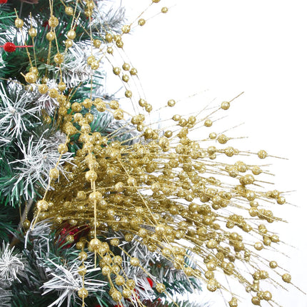 CCINEE Gold Artificial Glitter Berry Stem Ornaments, 10 pack 19.7 inches Fake Christmas Picks Decorative Glitter Bead Sticks for Christmas Tree DIY Wreath Crafts Vase Fireplace Holiday Home Decor