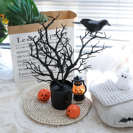 2PCS Halloween Black Tree Decorations Indoor Outdoor, Halloween Black Spooky Tree Branches with Crows for Home Window Table Centerpiece Fireplace Halloween Party Decorations