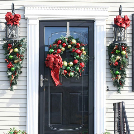 Whaline 3Pcs Christmas Wreath Hanger Over The Door Metal Wreath Hook Star Snowflake Christmas Tree Wreath Holder for Xmas Party Decor Door Wall Home Office, Silver, 15in