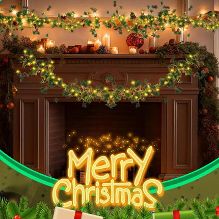 Ceenna 4 Pcs Christmas Garland with Lights, Pre Lit 6 ft Cones Berry Battery Operated Pine Garland, 25 LED Lights Christmas Decorations for Outdoor Fireplace Mantel Home Rooms (Pine Cone Style)