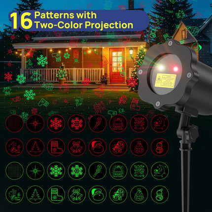 Christmas Projector Lights Outdoor, Christmas Laser Lights Outdoor with 16 Patterns, Waterproof, Timing for Christmas, Year, Birthday Party, Family Gatherings, Garden, Christmas