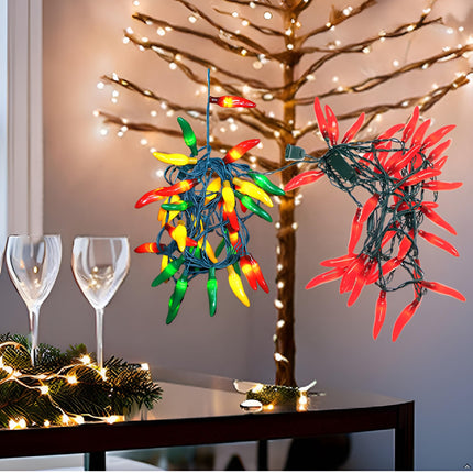 35 LED Red Green and Yellow Chili Pepper Christmas Lights, 18 Ft Green Wire House Decorative Lighting String, for Indoor and Outdoor Party, Kitchen, Living Room, Garden, Patio.