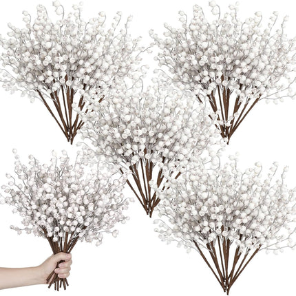 Zeyune 12 Pcs Christmas Artificial Berry Stems 16.1inch Fake Holly Berry Picks Xmas Berry Stems Branches Sprays Snowy Fake Berries for Christmas Tree Wreath Crafts Wedding Holiday Winter Decor (White)