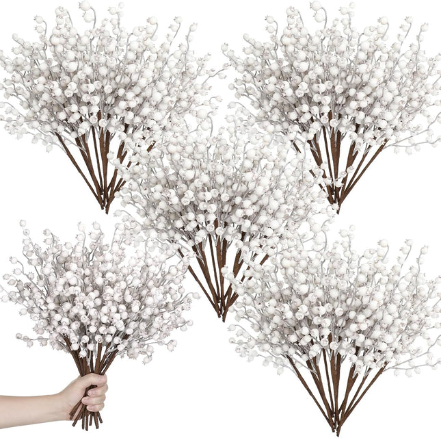 Zeyune 12 Pcs Christmas Artificial Berry Stems 16.1inch Fake Holly Berry Picks Xmas Berry Stems Branches Sprays Snowy Fake Berries for Christmas Tree Wreath Crafts Wedding Holiday Winter Decor (White)