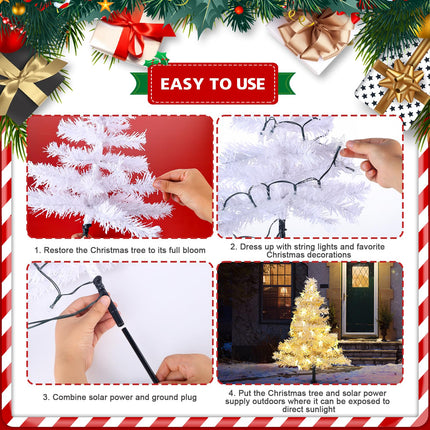 4 Pack 2.2FT Solar Christmas Tree Lights Decorations Outdoor, 8 Modes Christmas Pathway Lights with 80 Star LED Lights,Waterproof Christmas Pathway Lights for Patio Garden Lawn Holiday Decor, White