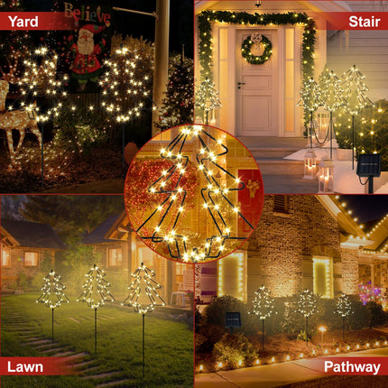 Solar Christmas Tree Pathway Lights Outdoor, 3 Pack Solar Garden Lights, 144 LED Christmas Lights Outside, Waterproof Solar Lights for Pathway Patio Yard Decorations (2FT, Warm White)