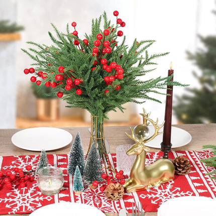 50PCS Christmas Norfolk Pine Branches,14.9 inch Artificial Norfolk Pine Stems,Faux Greenery Pine Needles Branches Xmax Norfolk Pine Picks for DIY Garland Wreath and Home Garden Decoration