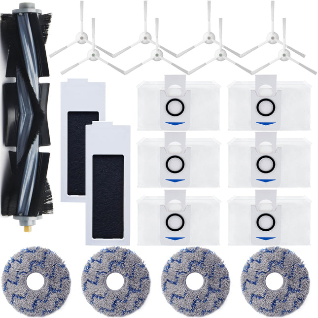 19Pcs Parts For Ecovacs Deebot T20 Omnimaxpro,Ecovacs T20 Max Vacuum Cleaner Accessories Kit,1 Main Brush 4 Mop Pads 8 Side Brush 2 Hepa Filters 6 Vacuum Bags
