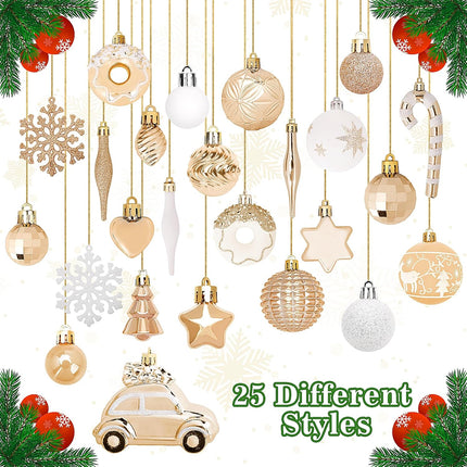 DeckTheHalls Christmas Ornaments 72 Count, Christmas Balls, Shatterproof Christmas Ornaments, Christmas Decorations for Tree, Gold Ornaments Christmas, Plastic Ornaments (Champagne)