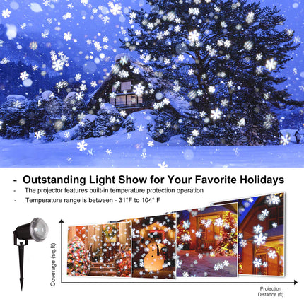 Christmas Snowflake Projector Lights Outdoor Indoor Snow Storm Waterproof LED Snowfall Projection Lamp for Christmas Theme Party Holiday Halloween Home Birthday Party Holiday Garden Decoration