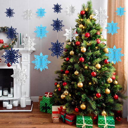 Christmas Hanging Snowflakes Decorations Clearance 3D Iridescent Paper Snowflakes Snow Flakes Garland for Winter Wonderland Frozen Christmas Birthday Party Decorations(18PCS)