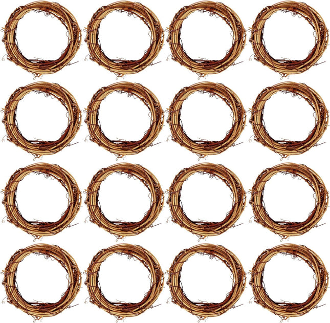 Grapevine Wreath Set, Marrywindix 16 Pieces Natural Vine Branch Wreath Christmas DIY Rattan Wreath Garland for Christmas Holiday Craft Wedding Decor (4 in.)