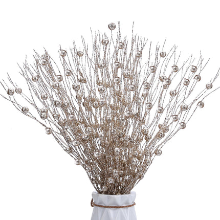 6Pcs Artificial Glitter Berry Stems, Champagne Halloween Decoration Twisted Glittery Twigs, Christmas Tree Picks, Branches for Xmas Decor Small Vase Holiday Wedding Party (15.8 Inch)