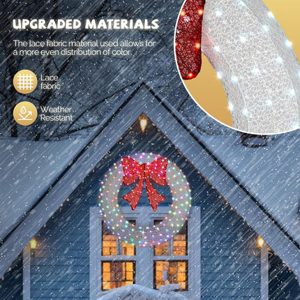 VINGLI 48 Inch Pre-lit Large Christmas Wreath with 224 LED Multi-Color Lights, Christmas Door Wreath for Garage, Outdoor Christmas Wreath with Red Bow, Timer Remote Control, Plug-in, White