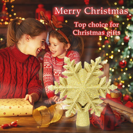 Christmas Tree Topper Lighted with 8 Projection Modes, Christmas Star Tree Topper LED Rotating Lights, 3D Gold Snowflake Star Tree Top Glitter Projector for Xmas Party Holiday Decorations